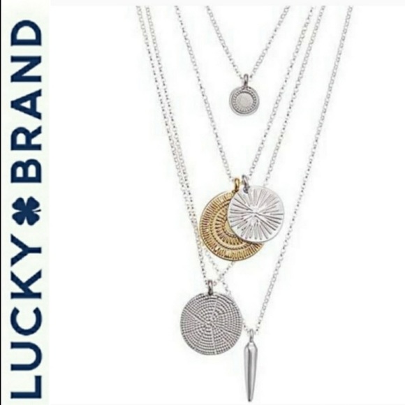 Lucky Brand Two Tones Hammered Coin Layered 13” Necklace - Boho - Picture 2 of 8